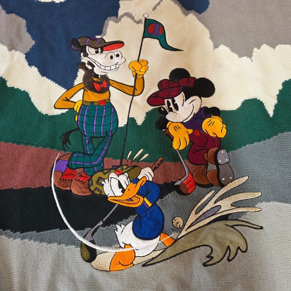 Vintage Disney Mickey Unlimited Golf Sweater Men M Goofy Donald Duck Lario Rate - Picture 2 of 12